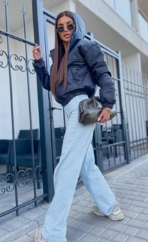 Куртка женская демисезонная короткая с капюшоном КML 0030 S (42-44) Черный (K - 0030/1 A)