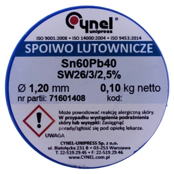 Припой ПОС-60 1,2мм 100гр с флюсом катушка Cynel Sn60Pb40-SW26