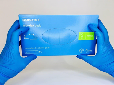 Нітрилові рукавички нестерильні неопудрені Mercator Nitrylex basic S 10 уп по 100 шт сині