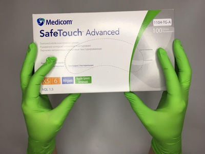 Перчатки нитриловые нестерильные неопудренные Medicom SafeTouch Advanced Apple Green XS 100 шт зеленые