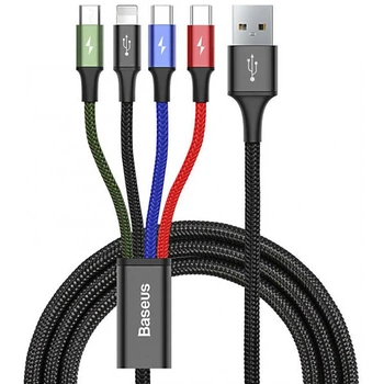 Кабель Baseus Fast 4-in-1 Cable For iP+Type-C(2)+Micro 3.5A 1.2m Black