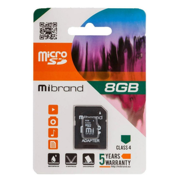 Карта памяти Mibrand microSDHC 8Gb (class 4) + Adaper SD
