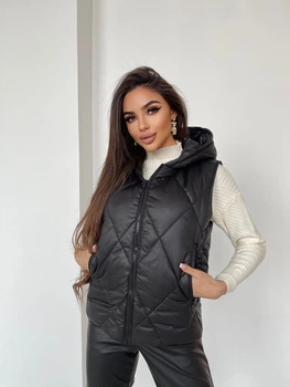 Жилетка жіноча стьобана з капюшоном K&ML 35 XS - S (42 - 44) Чорний