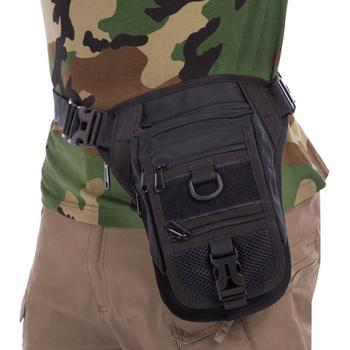 Маленькая тактическая нейлоновая сумка на пояс плечо военная охотничья для мелочей SILVER KNIGHT черная АН176