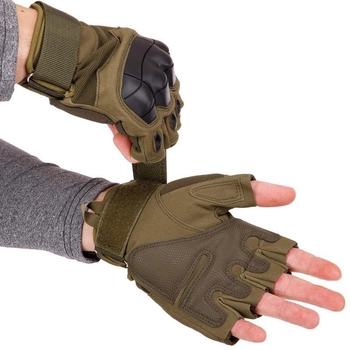 Защитные тактические военные перчатки без пальцев с защитными костяшками для охоты PRO TACTICAL оливковые АН8805 размер XL