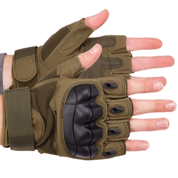 Защитные тактические военные перчатки без пальцев с защитными костяшками для охоты PRO TACTICAL оливковые АН8805 размер L