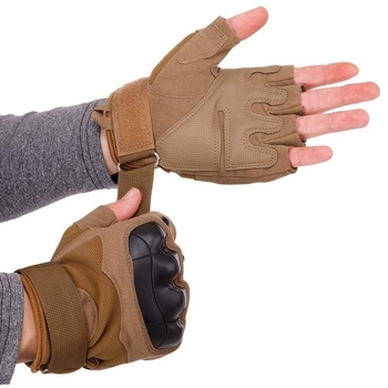 Защитные тактические военные перчатки без пальцев с защитными костяшками для охоты PRO TACTICAL хаки АН8805 размер L
