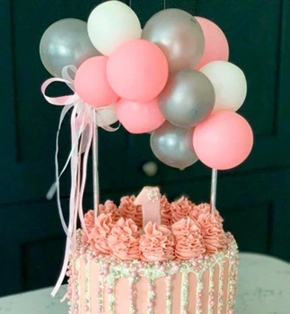 Топпер на торт из воздушных шаров "Silver&Pink"