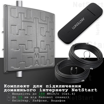Комплект для підключення 4G/3G інтернету ANTENITI + антена панельна MIMO 2 по 19 дБі | Швидкість до 150 Мбіт/с | до 15 км від базової станції | Київстар, Лайфсел, Водафон