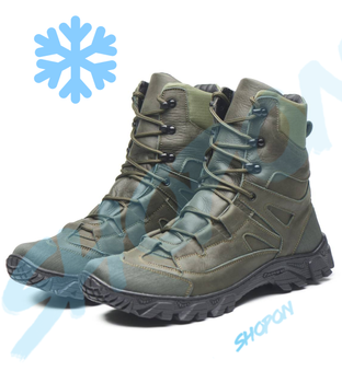 Берцы зимние ботинки тактические мужские, черевики тактичні чоловічі берці зимові, натуральна шкіра, размер 44, Bounce ar. DF-CEN-3144, цвет хаки
