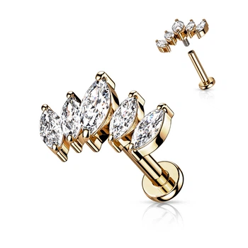 Сережка лабрет зі сталі Spikes LI68-1606-RDC для пірсингу хряща вуха, хелікса (Золотистий, 6мм)
