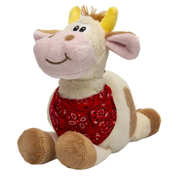 Мягкая игрушка - корова с платочком, 15 см, бежевый, плюш (394387)