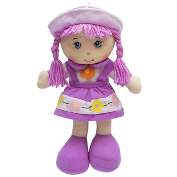 Мягкая кукла с вышитым лицом, 36 см, фиолетовое платье (860791)