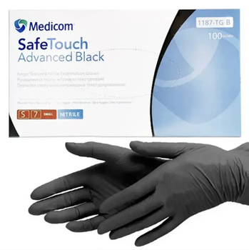 Перчатки смотровые нитриловые текстурированные Medicom SafeTouch® Advanced™ Black Черный (3.3 г) размер S (00135)