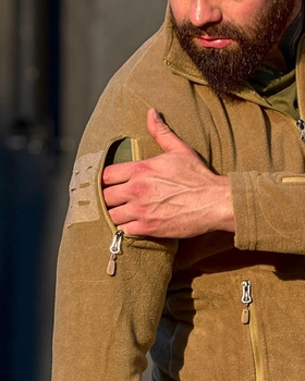 Спортивна чоловіча флісова кофта Бежева з бічними кишенями та додатковими на рукавах XXL