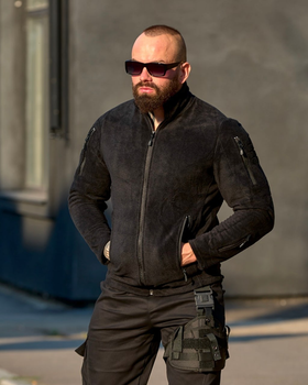 Спортивна чоловіча флісова кофта Чорна з бічними кишенями та додатковими на рукавах XL