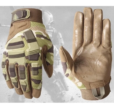 Перчатки тактические военные-армейские PROTECTOR с защитой костяшек кулака и прорезиненной ладонью, боевые L Multicam BMM39770-1