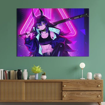 Настенный декор картина на холсте для интерьера в гостиную спальню Cyberpunk anime girl 51x34 см (693-1)