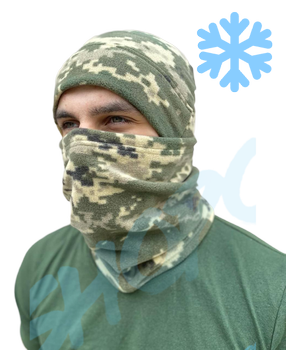 Шапка та баф зимова фліс тактична колір піксель, зимова шапка та баф фліс тактична, універсальний розмір, Bounce CD-RE-4012