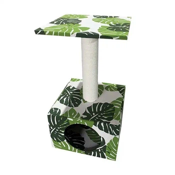 Когтеточка домик с полкой Croci Green Leaves Cave 30*30*55 см (зеленые листья)