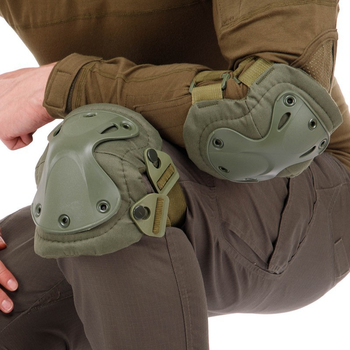 Міцні тактичні наколінники та налокітники комплект захисту для колін та ліктів PRO TACTICAL олива АНZK-16