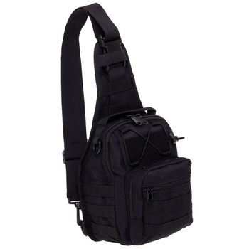 Прочная тактическая сумка рюкзак через плечо военная однолямочная из ткани SILVER KNIGHT Черная (098)