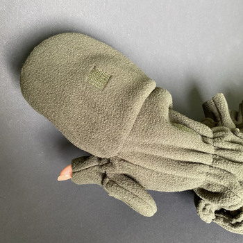 Теплі флісові рукавиці зимові тактичні без пальців з відкидним верхом Zepma Оливковий (п-фл1)