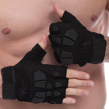Тактичні рукавиці з відкритими пальцями протектором SILVER KNIGHT Для полювання туризму Чорний (YQS-3) L