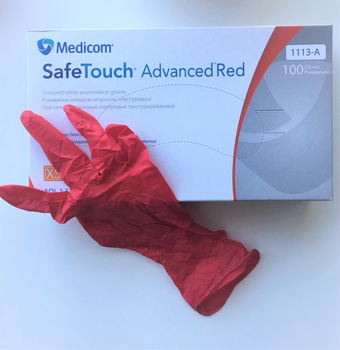 Рукавички нітрилові неопудрені червоний, розмір XS (100 шт/уп) Medicom 3.3 г/м2