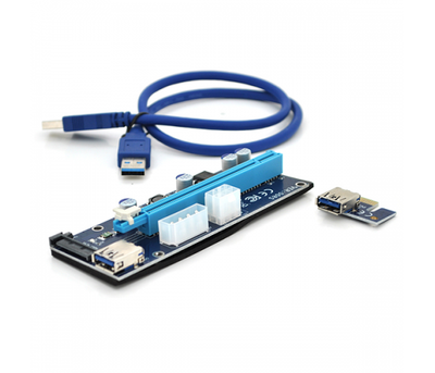 Riser PCI-EX, x1-x16, 4-pin - 6-pin - Sata, USB 3.0 AM-AM 0,6 м (красный), конденсаторы UER, Пакет