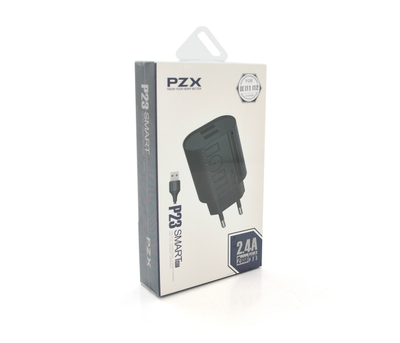 Набір 2 в 1 СЗУ With iPhone Cable 110-240V PZX P23, 2xUSB, 2,4A, Black, Blister-box