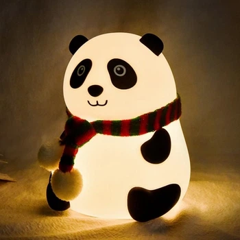 Детский светильник ночник Панда c аккумулятором 3DTOYSLAMP Ночник силиконовый Панда с шарфом новогодний