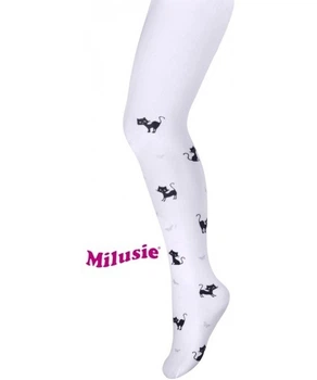 Колготи дитячі білі з котиками та люрексом 40 den Milusie Brand (M22B1210) р. 92-98