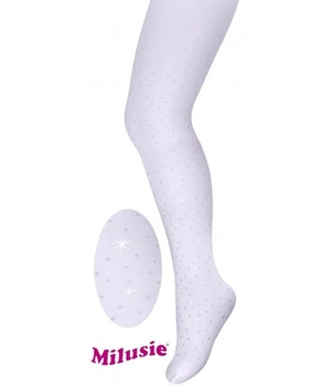 Колготи дитячі білі в дрібний горошок та люрексом 40 den Milusie Brand (M22B1210) р. 152-158