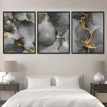 Модульна картина Холстович Luxury Golden Abstract 225х100 см. Мармурова картина з абстракцією для вітальні, спальні, кухні, офісу, інтер'єру