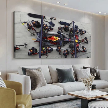 Картина Холстович F1 Red Bull Pit Stop 90х180 см. Картина для офиса, гостиной, спальни, кухни, интерьера