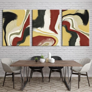 Модульна картина Холстович Red Yellow & Black Abstract 225х100 см. Картина з абстракцією для вітальні, спальні, кухні, офісу, інтер'єру