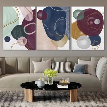 Модульна картина Холстович Minimalism Watercolor Spots 225х100 см. Інтер'єрна картина з абстракцією для вітальні, спальні, кухні, офісу