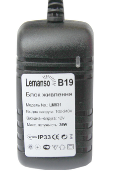 Блок питания LEMANSO для LED ленты 36W 12V IP33 +кабель 2м LM831 D100