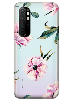 Прозрачный силиконовый чехол iSwag для Xiaomi Mi Note 10 Lite с рисунком Пионы (KS3508)