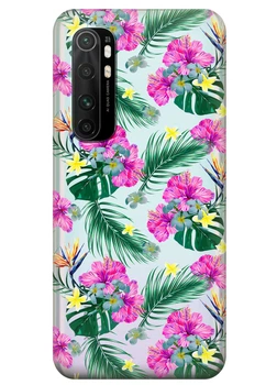 Прозрачный силиконовый чехол iSwag для Xiaomi Mi Note 10 Lite с рисунком Тропические цветы (KS3504)