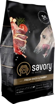 Сухой корм для собак всех пород Savory со свежим мясом утки и кроликом 1 кг