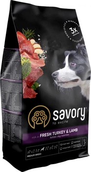 Сухой корм для собак средних пород Savory со свежим мясом индейки и ягненка 1 кг