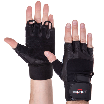 Перчатки тактические кожаные без пальцев , военные перчатки, перчатки многоцелевые размер L Черные SB-161085