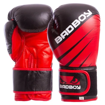 Перчатки боксерские кожаные на липучке BAD BOY (10oz) черно-красные MA-6738-R