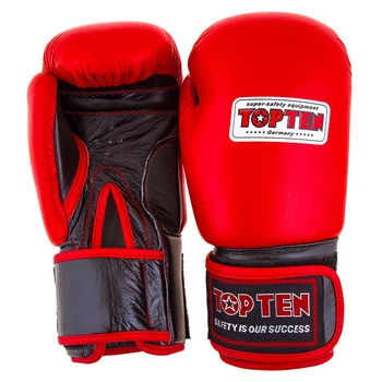 Боксерские перчатки TopTen кожа 10oz красные TT025