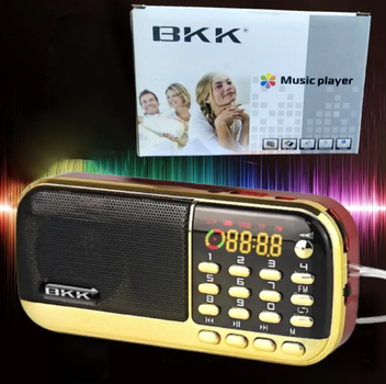 Хороший аккумуляторный радиоприемник с ФОНАРИКОМ BKK B836 принимает флешки USB (2 съемных аккумулятора 18650) Красный