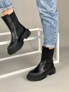 Женские зимние ботинки с резинкой Челси ShoesBand Черные натуральные кожаные внутри полушерсти 36 (23,5 см) (S66131з)