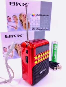 Радиоприёмник аккумуляторный BKK B872 принимает флешки USB и TF (съемный аккумулятор 18650) Красный