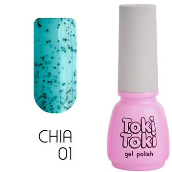 Гель-лак Toki Toki Chia 01, 5 мл, яскраво-блакитний з чорними крапками